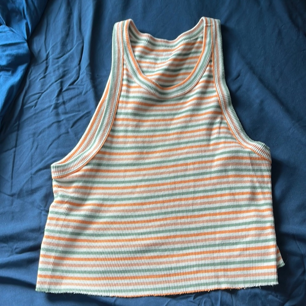 Aerie tanktop, orange/green/white stripe, size Large